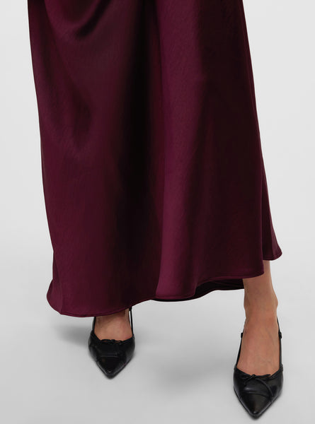 VM High Waist Satin Maxi Skirt in Wine