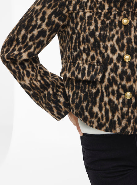 Vila Leopard Button Front Brushed Jacket