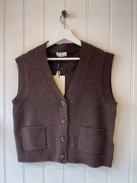 JDY Knitted V Neck Vest in Chocolate Brown