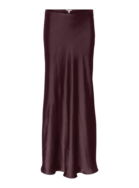 VM High Waist Satin Maxi Skirt in Wine
