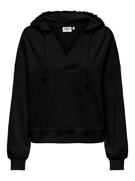 Only V Neck Basic Hoodie in Black