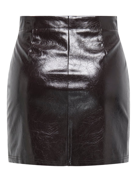 JDY Faux Leather Mini Skirt in Chocolate Brown