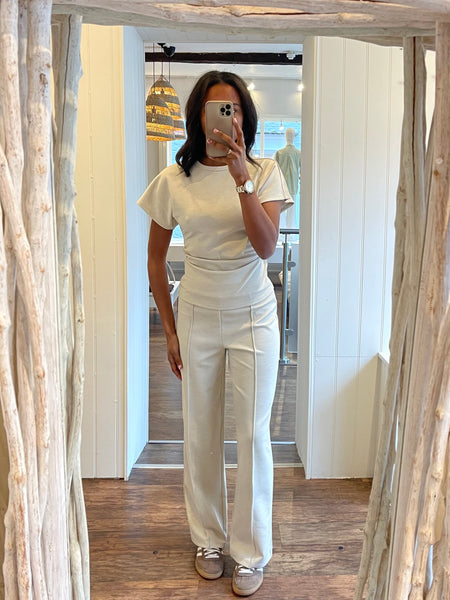 Only Wide Leg Seam Detail Trousers in Pumice Stone