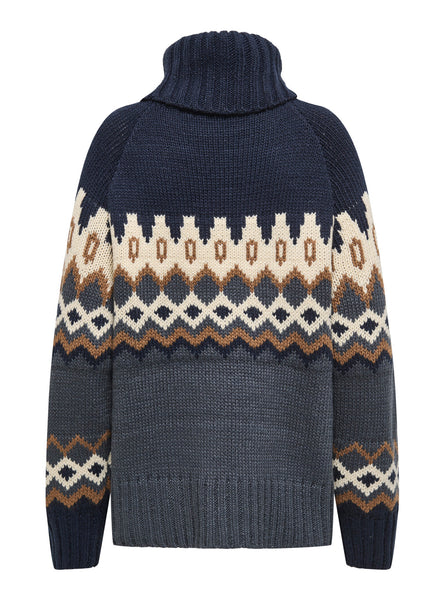 Only Chunky Fairisle Roll Neck Knitted Jumper in Navy