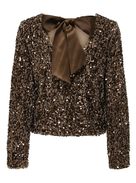 Only Sequin Long Sleeve Top with Tie Detail