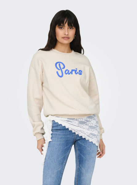 Only Embroidered Paris Round Neck Sweatshirt
