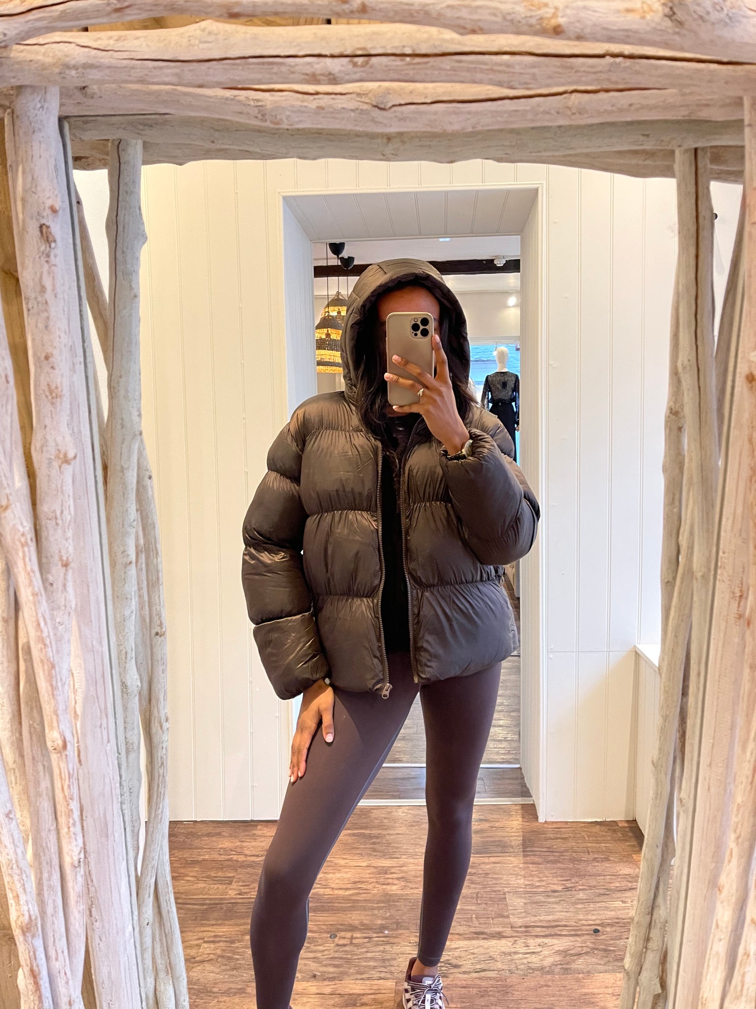 Pieces Mila Shiny Puffer Coat With Detachable Hood