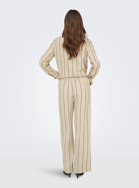 JDY Wide Leg Seersucker Stripe Trousers in Ecru