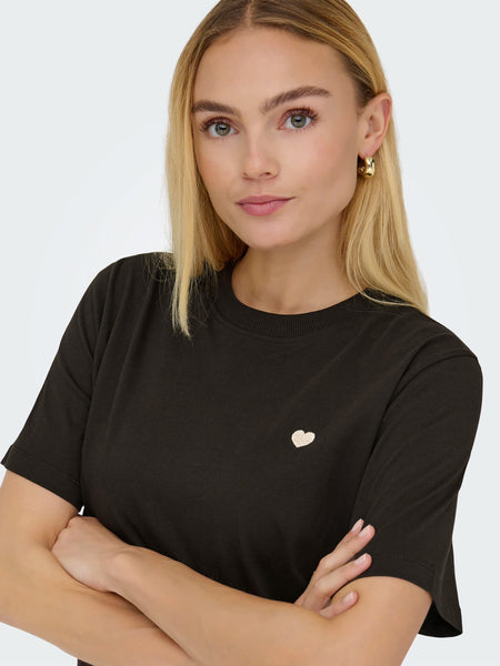 JDY Short Sleeve Heart Tshirt In Brown