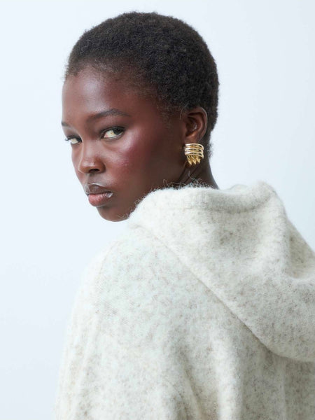 VM Long Sleeve Knit Hooded Pullover in Oatmeal