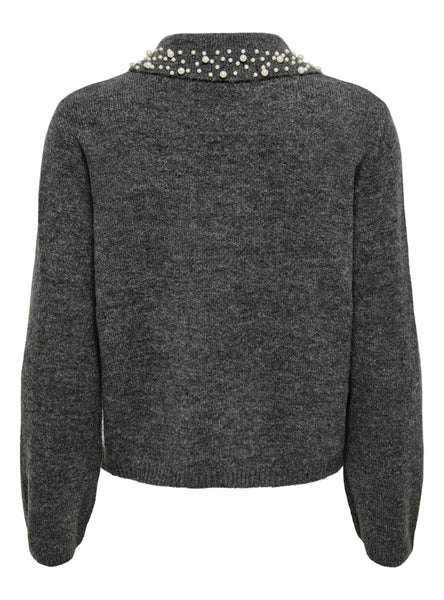 JDY Pearl Detail Collared Knit Jumper in Grey