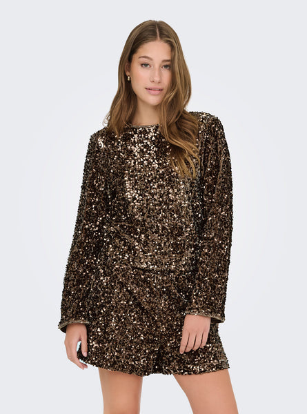 Only Sequin Long Sleeve Top with Tie Detail