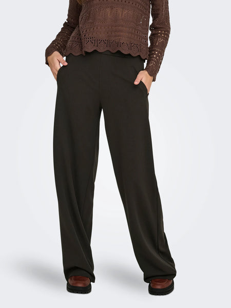 JDY High Waisted Wide Leg Trousers In Chocolate Torte