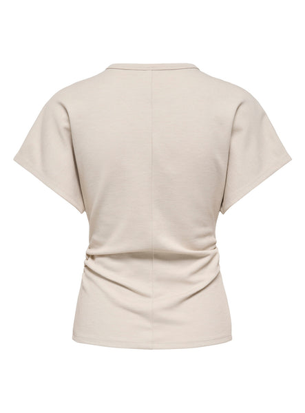 Only Round Neck Cinched Waist T-Shirt in Pumice Stone