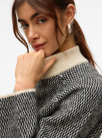 VM High Neck Check Print Knit Jumper