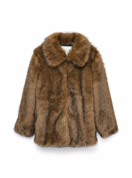 VM Premium Faux Fur Coat in Brown