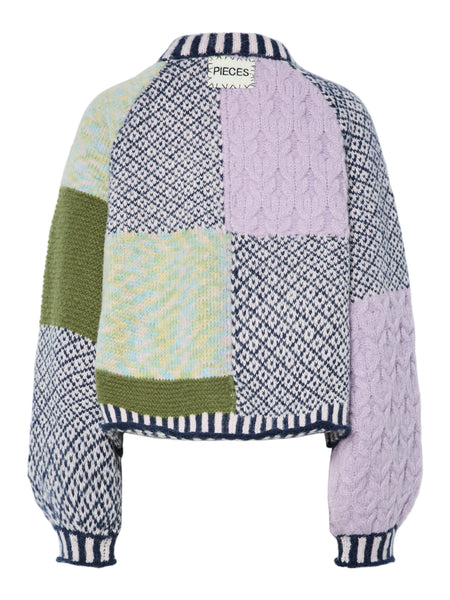 Pieces Multi Colour Patchwork Chunky Knit Jumper
