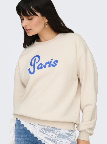 Only Embroidered Paris Round Neck Sweatshirt