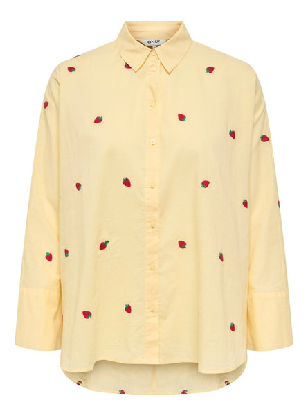 Only Oversized Embroidered Strawberry Shirt in Lemon