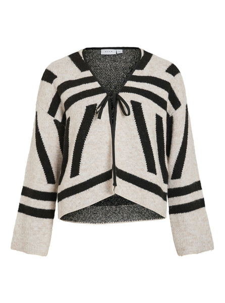 Vila Abstract Print Tie Knit Cardigan
