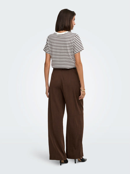 JDY Short Sleeve Heart Tshirt In Brown Stripe