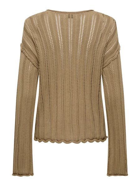 JDY Boat Neck Pullover Knit in Taupe
