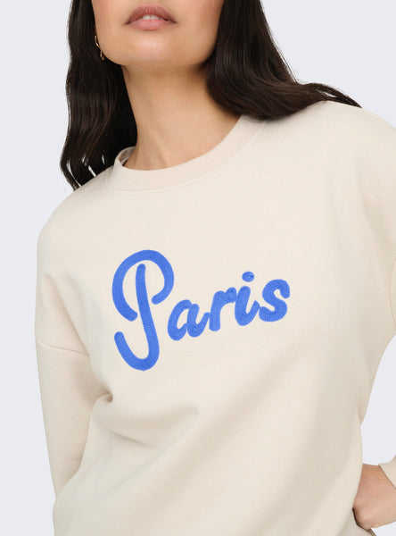 Only Embroidered Paris Round Neck Sweatshirt