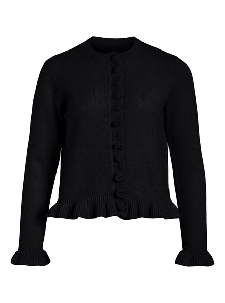 Vila Ruffle Hem Knitted Cardigan in Black