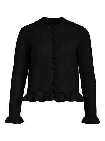 Vila Ruffle Hem Knitted Cardigan in Black