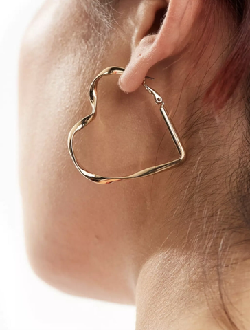Pieces Hammered Gold Open Heart Hoop Earrings