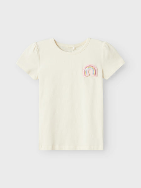 Girls Mini Short Sleeve Cream Rainbow Tshirt