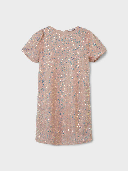 Girls Pink Sequin Short Sleeve Tunic Dress