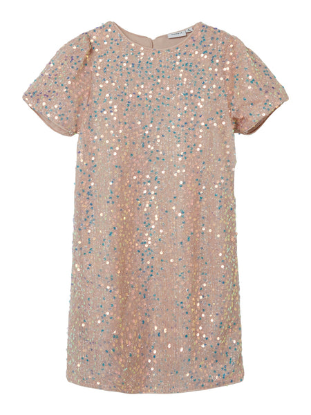 Girls Pink Sequin Short Sleeve Tunic Dress