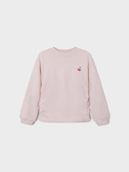 Girls Pink Ruched Cherry Sweatshirt