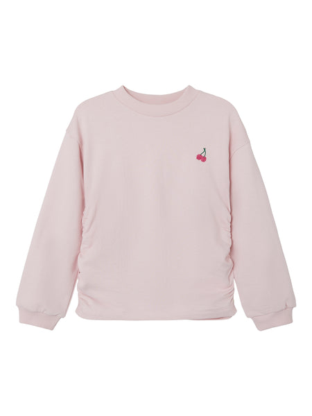 Girls Pink Ruched Cherry Sweatshirt