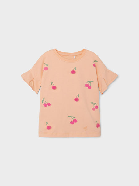 Girls Mini Cherry Pom Pom Tshirt