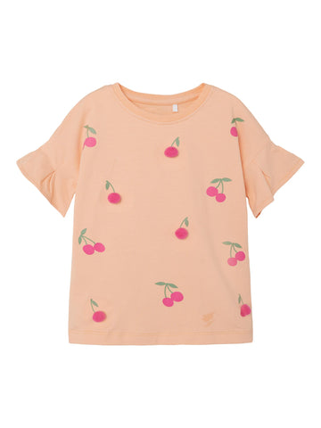 Girls Mini Cherry Pom Pom Tshirt