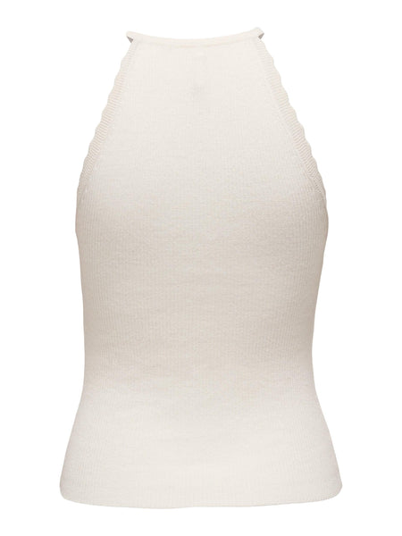 Only Scalloped Halterneck Ribbed Top In Cream