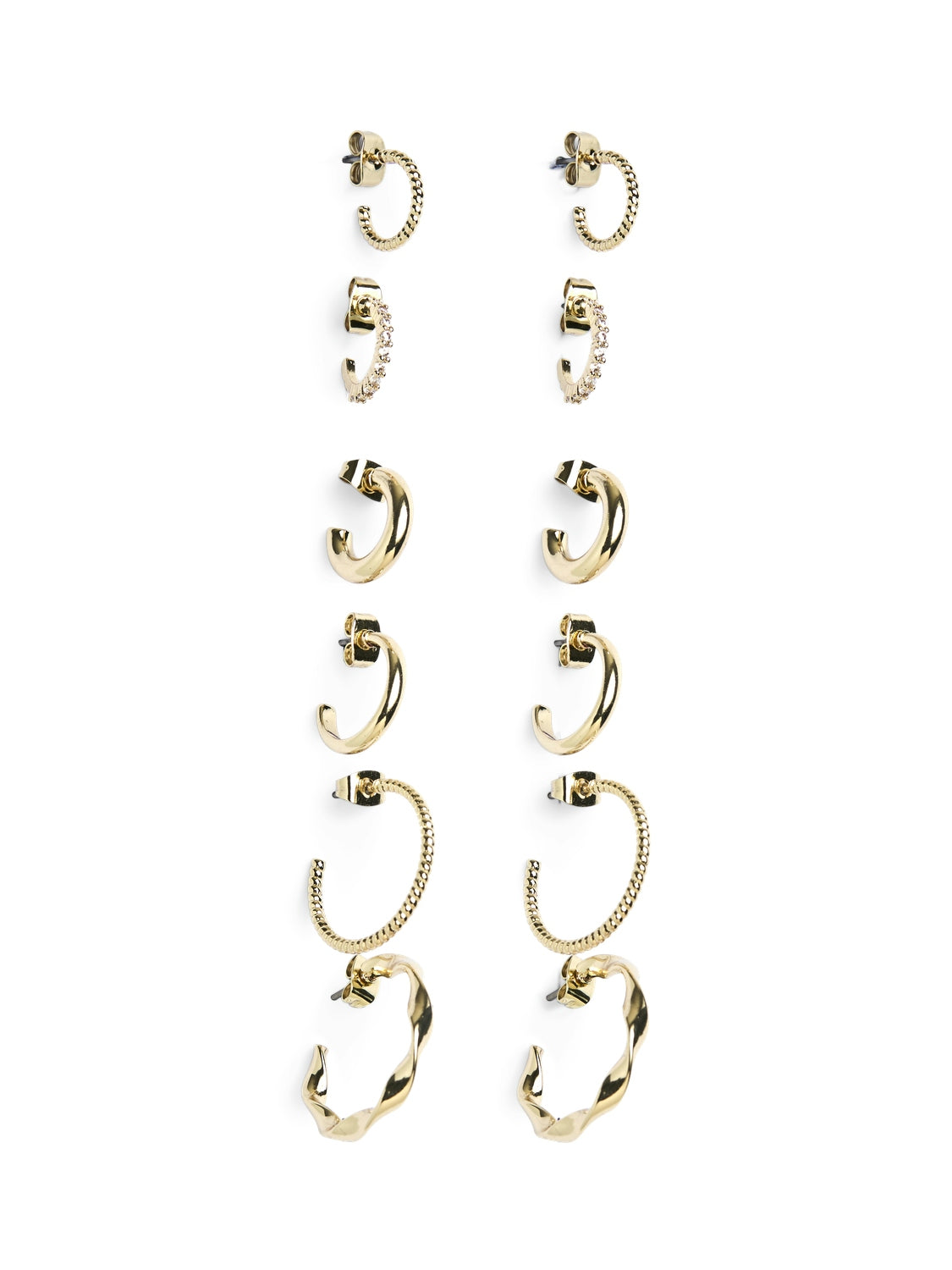 Pieces Pack of 6 Assorted Hoop Earrings In Gold
