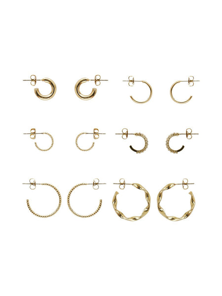 Pieces Pack of 6 Assorted Hoop Earrings In Gold