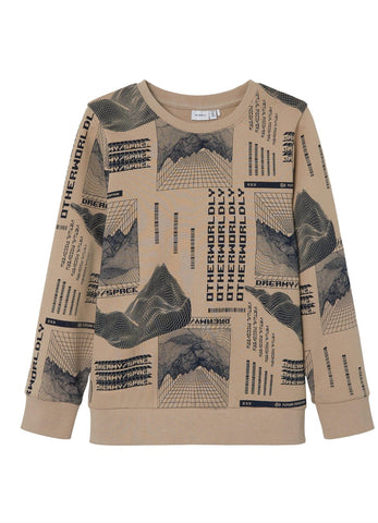 Boys Beige Printed Sweatshirt