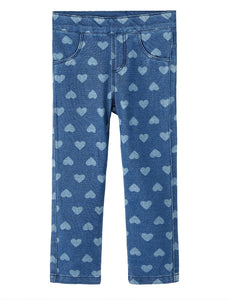 Girls Mini Heart Denim Leggings