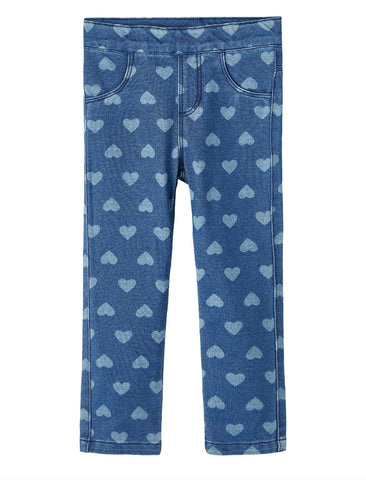 Girls Mini Heart Denim Leggings