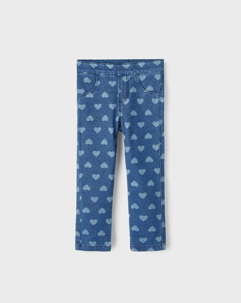 Girls Mini Heart Denim Leggings
