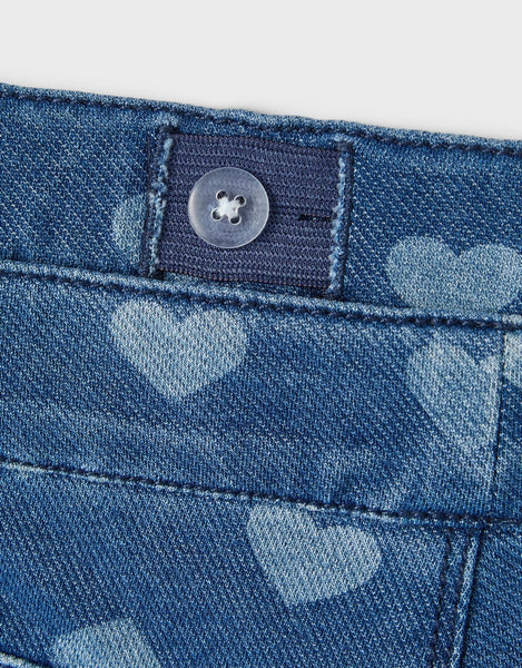 Girls Mini Heart Denim Leggings