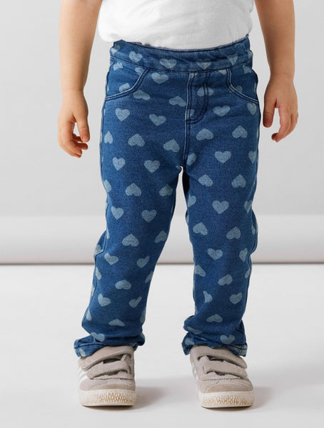 Girls Mini Heart Denim Leggings