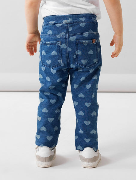 Girls Mini Heart Denim Leggings
