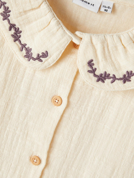 Girls Mini Cream Button Front Woven Shirt