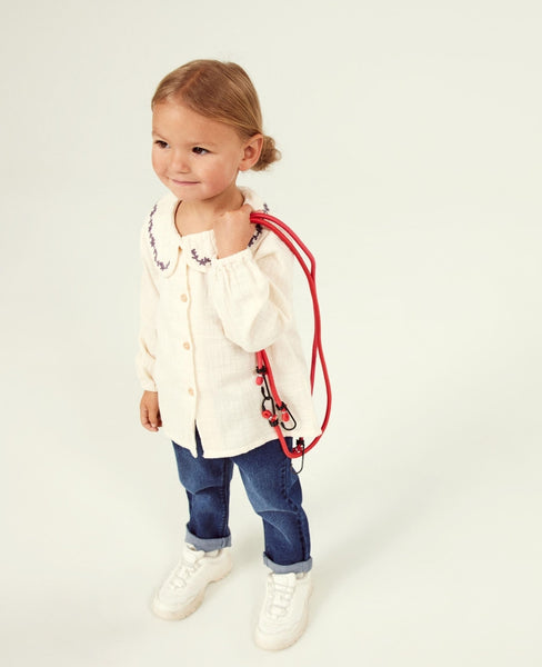 Girls Mini Cream Button Front Woven Shirt