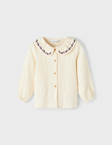 Girls Mini Cream Button Front Woven Shirt